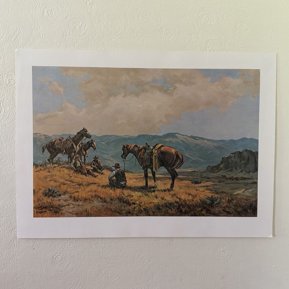 WALT LARUE Art Print Hand Signed Numbered Western Cowboy Mountains 31.5”x22.5”